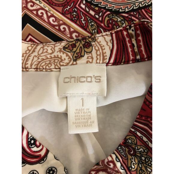 Chico’s Women Sz 1 Printed Bumper Jacket Size Full Zipper Front Boho High Neck - Picture 6 of 9